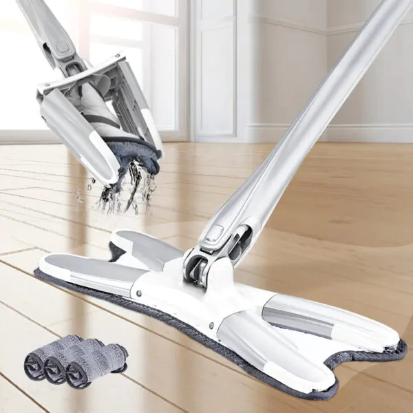 Flat Floor Mop With Replace Cloth Heads 360 Degree Squeeze Mop